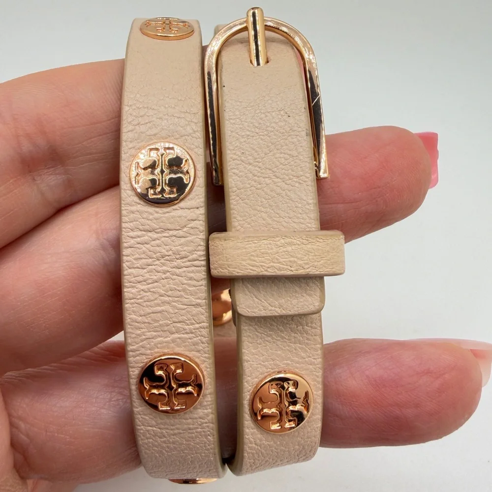 Tory Burch Double Wrap‎ Logo Bracelet in Pink leather and Rose Gold!